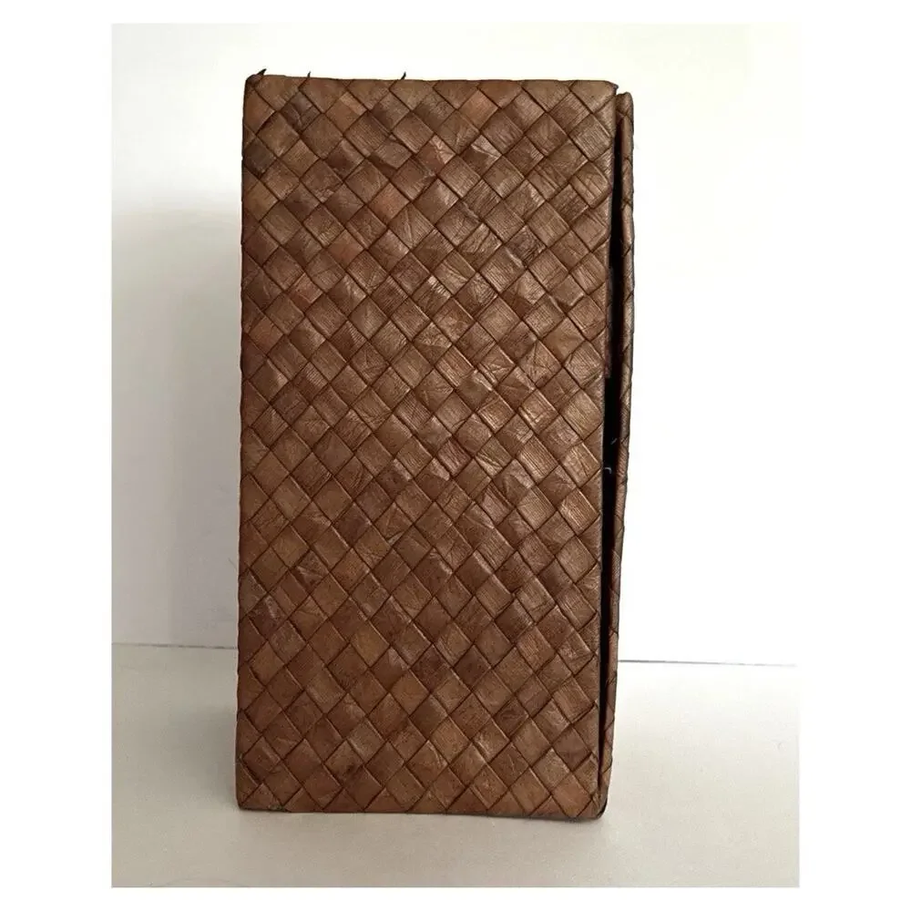 Vintage Handcrafted Woven Grass Foldable Storage, Jewelry, Coins Boho Vanity Box